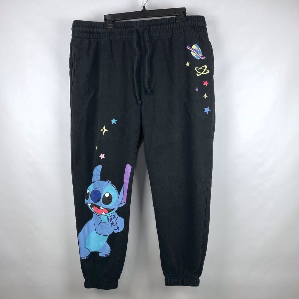 Disney Stitch Women's XXL 20 Black Graphic Jogger Pants Size Fleece Sweatpants